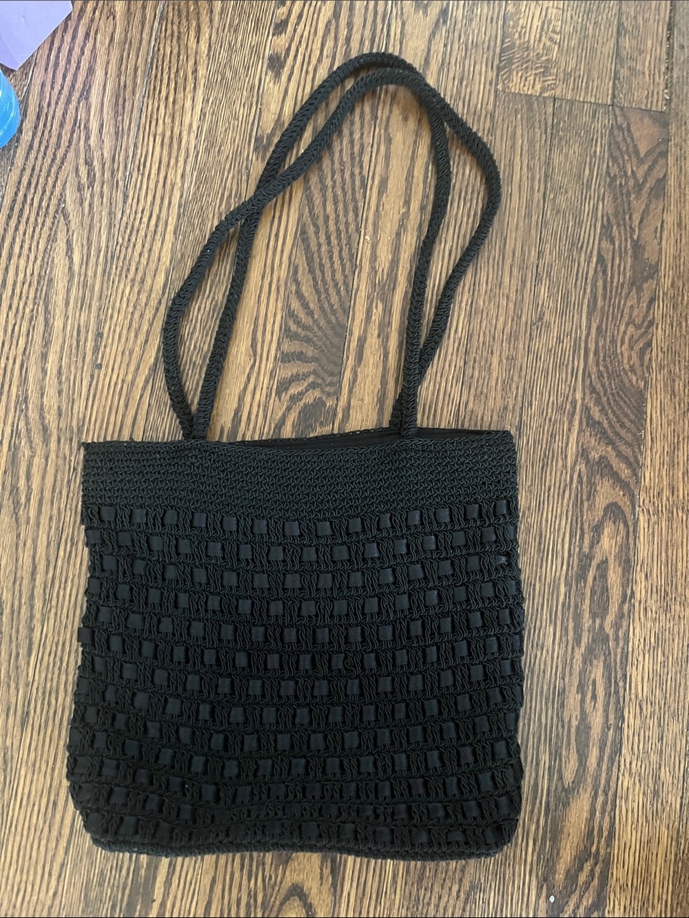 Black Vintage Woven Ribbed and Crocheted Bag